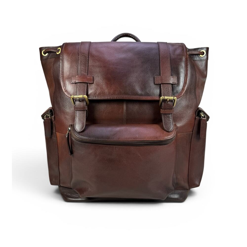 Bosca Leather Backpack Mens Large 40L Laptop Travel Bag Brown Full Grain Utility